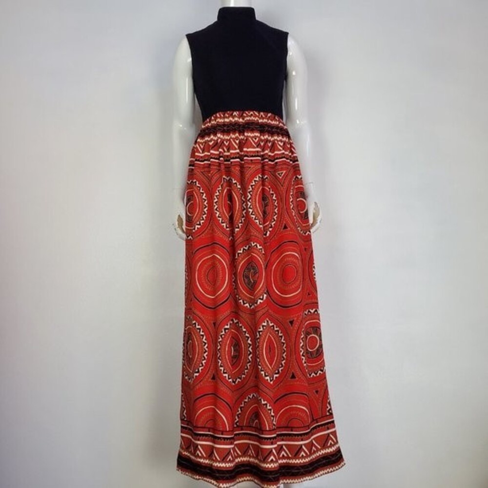 Vintage 60's Black and Red Maxi Dress
